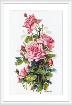 MK155 Pink Roses  6.3"x10.8"; Aida, White; 14 Count Merejka Cross Stitch Kit