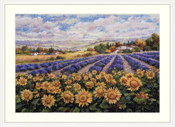 MK179 Fields of Lavender and Sun 9.6" x 14"; Ecru Aida; 16 Count Merejka Cross Stitch Kit