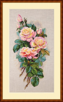 MK67B Vintage Roses - B 5.9"X11.4"; Linen; 32  Count Merejka Cross Stitch Kit