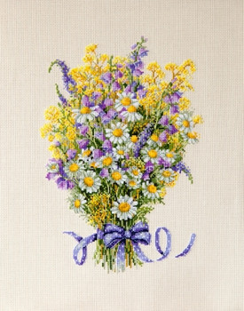 MK72 Summer Flowers 8.2"X11.4"; Aida, Ecru; 16 Count Merejka Cross Stitch Kit