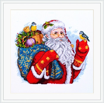 MK123 Merry Christmas! 7.8"x9.4"; Aida, White; 16  Count Merejka Cross Stitch Kit