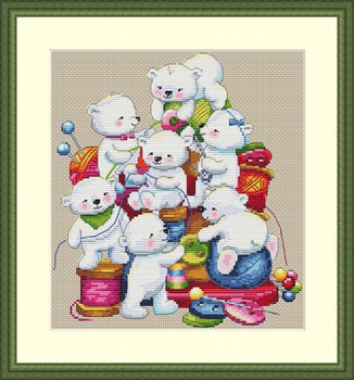 MK60 Little Helpers  7.8"x6.7"; Aida, Ecru; 16 Count Merejka Cross Stitch Kit