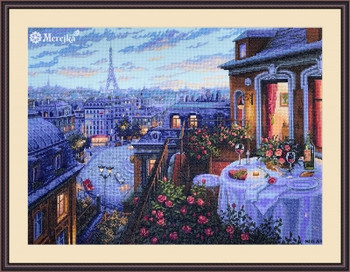 MK188 Paris Evening Deja Vu 11.8" x 15.7"; Ice Blue Aida; 16 Count Merejka Cross Stitch Kit