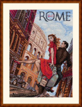 MK180 Visit Rome 13" x 9.6"; Ecru Aida; 16 Count Merejka Cross Stitch Kit