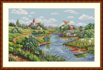 MK57 Spring View 7.8"X13"; Aida, Ecru; 16 Count Merejka Cross Stitch Kit