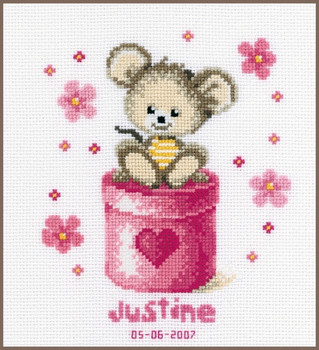 PNV11946 Little Mouse 8" x 8.8"; Aida; 14ct  Vervaco Counted cross stitch kit 