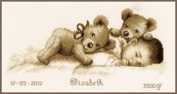 PNV143730 Baby Sleeps - Birth Announcement 12" x 6.4"; Aida; 14ct  Vervaco Counted cross stitch kit