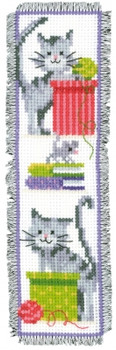 PNV143915 Curious Cat - Bookmark 2.4" x 8"; Aida; 14ct Vervaco Counted cross stitch kit