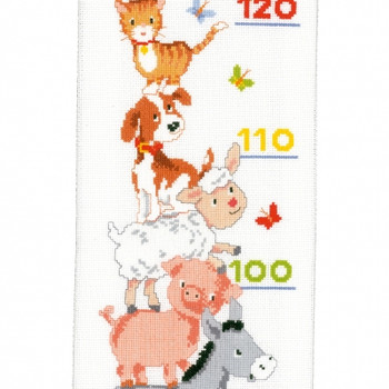 PNV144082 Farm Animals - Growth Chart 7.2" x 28"; Aida; 14ct   Vervaco Counted cross stitch kit