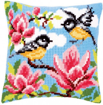 PNV145589 Tits & Magnolia Cushion Vervaco Counted cross stitch kit