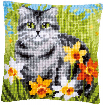 PNV150975 Vervaco Counted cross stitch kit Cat Between Flowers - Cushion