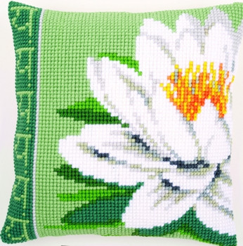 PNV156009 White Lotus Flower Cushion Vervaco 