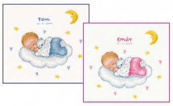 PNV179219 Vervaco Sleeping Baby on Cloud -  Birth Announcement