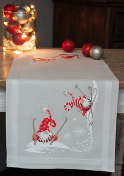 PNV173615 Vervaco Christmas Gnome Skiing Table Runner