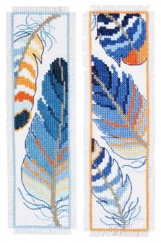 PNV170379 Vervaco Blue Feathers Bookmark (Set of 3)