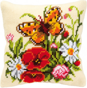 PNV8548 Vervaco Flowers with Butterfly - Cushion