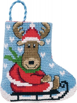 19213 Moose & Sleigh Stocking Permin Counted Cross Stitch Kit 