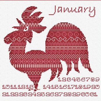 AAN466 AAN Calendar - January - Rooster Alessandra Adelaide Needleworks