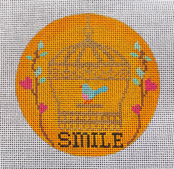 N128D "Smile" Birdcage Ornament 4" round 18 Mesh EyeCandy Needleart