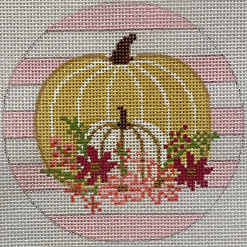 AP4222! PUMPKINS ON PINK STRIPES  4” round 18 Mesh Alice Peterson Designs