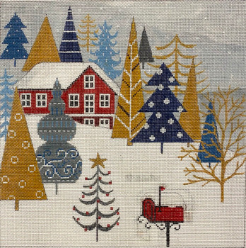 4272 BLUE & GRAY WINTER OUTDOOR SCENE II 12 X 12  13 Mesh Alice Peterson Designs