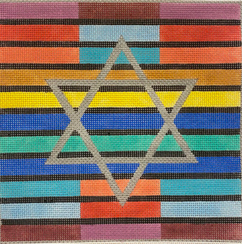 APEA139 MULTICOLOR STRIPES SINGLE STAR TEFFILLIN  9 x 9 13 Mesh Alice Peterson Designs