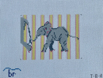 T8a Hang On! (baby elephant) 5.75" x 4.5" 13 Mesh Blue Ridge Stitchery