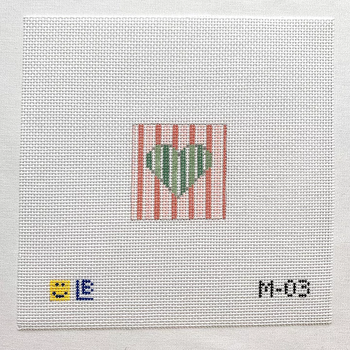 M-03 Sage Green Heart-Melon Stripes 2wx2h 18 Mesh  LAUREN BLOCH DESIGNS