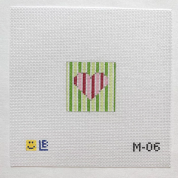 M-06 Raspberry Heart-Lime Stripes 2wx2h 18 Mesh  LAUREN BLOCH DESIGNS