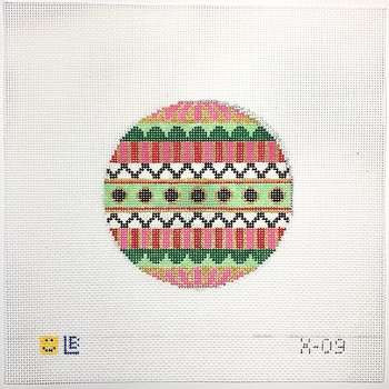 X-09 Black Circles on Green Stripe  4" round 18 Mesh LAUREN BLOCH DESIGNS