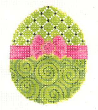 KEA37-18 Chartreuse Ribbon Egg  2.5"W x 3.25"H 18 Mesh With Stitch Guide  Kelly Clark Needlepoint