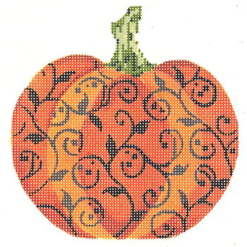 KCN1564 Halloween Scroll Pumpkin 4.5"w x 4.5"h - 18 Mesh  Kelly Clark Needlepoint