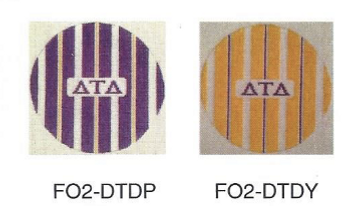 Fraternity Series:  F02-DTD Delta Tau Delta Colors Stripe 4 ½ " round  18 Mesh Kangaroo Paw Designs