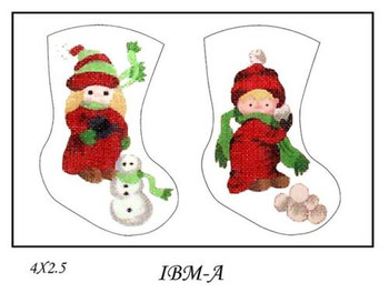IBMA Snowball Girl Left Pattern  4" x 2.5" Mini Stocking 13 Mesh Deux Amis 