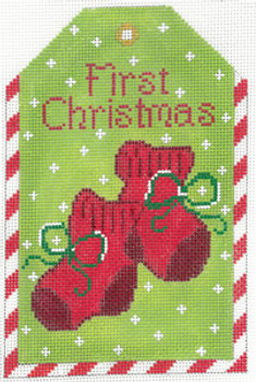 XO-197k Gift Tag - First Christmas Red Booties  6 x 4 18 Mesh The Meredith Collection