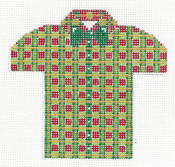 XO-221d Men's Shirt- Christmas Plaid with Green BowTie  5x5 13 Mesh The Meredith Collection
