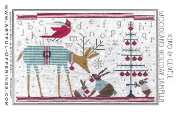 Kind & Gentle Woodland Holiday  Sampler 199w x 136h by Artful Offerings 21-2642 YT AR20184