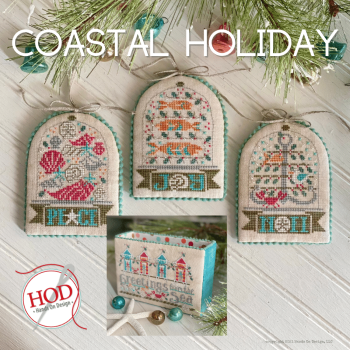 Coastal Holiday 3 Ornaments are 49 x 63 each and Storage Box is 108 x 67. by Hands On Design 21-2646 YT