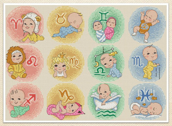 Sampler Baby Horoscope Stitch Count 247 x 176 Artmishka Counted Cross Stitch Pattern