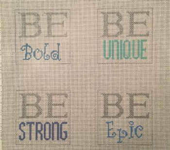 Coasters DC-15-18 BE BOLD BE STRONG ON Set of 4, 13 count 4.25 x 4.25 inch Canvases Point2Pointe