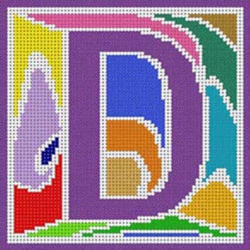 X-164 Abstract Modern Alphabet  Letter D 5 ½" x 5" ½" 13 Mesh Treglown Designs 