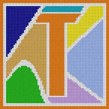 X-164 Abstract Modern Alphabet Letter T  5 ½" x 5" ½" 13 Mesh Treglown Designs 