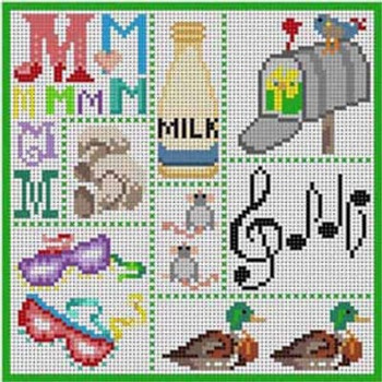 X-132 Letter M Sampler Alphabet 7¼" x 7¼" 13 Mesh Treglown Designs