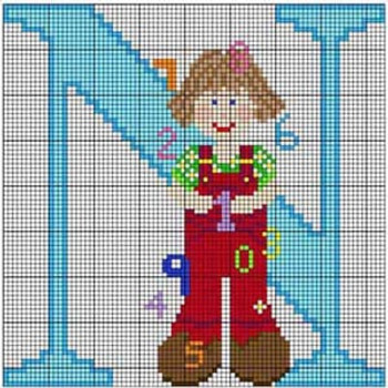 X-126  Letter N Little Girl Alphabet 13 Mesh 71⁄4" x 61⁄2" Treglown Designs