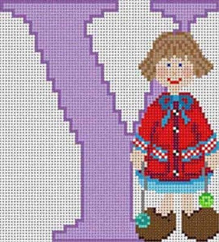 X-126  Letter Y Little Girl Alphabet 13 Mesh 71⁄4" x 61⁄2" Treglown Designs