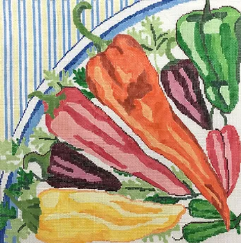 23C Jean Smith Designs Plate of Peppers 14" Square 13  mesh