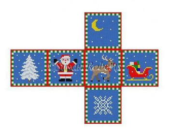 0202-13 Santa, Sleigh, Reindeer & Tree, 23⁄4" cube 13 Mesh  Susan Roberts Needlepoint 