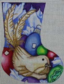 R206 Bird with ornament mini sock 6 x 8 18 Mesh Robbyn's Nest Designs