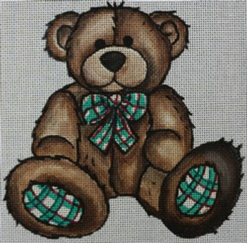 R576 Brown Teddy bear w/ green plaid bowtie and feet 6.25 x 6.25	 18 Mesh Robbyn's Nest Designs