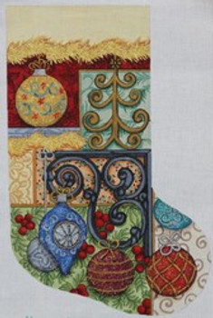 R653 Stocking W/Glittering Ornaments 12.5 x 19.5	18 Mesh Robbyn's Nest Designs